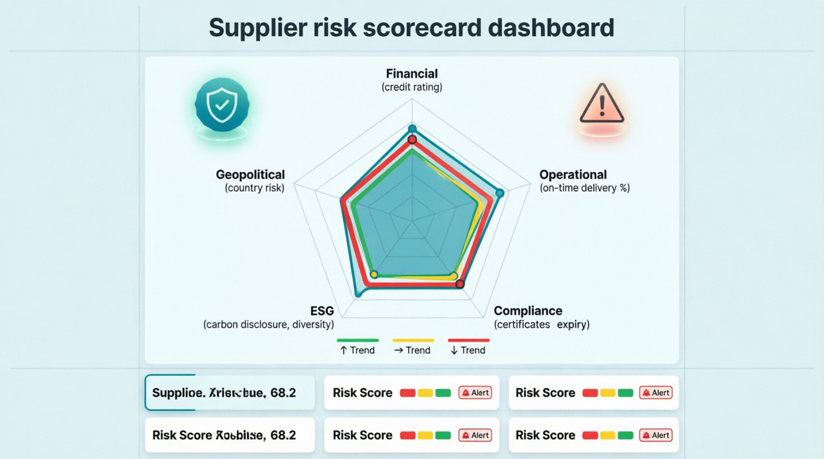Supplier risk scorecard with five dimensions